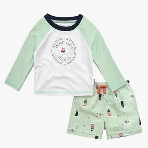 Gerber Mint Green White Navy Boys Rashguard Swim Set
